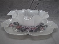 Vintage Beautiful Flower Glass Serving Bowl &