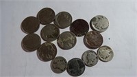 10  Buffalo nickels, 3 mercury dimes, penny