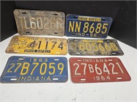 1956, 57, 62, 63, 64 Indiana License Plates