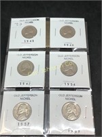 6 OLD JEFFERSON NICKELS