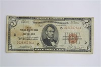 $5 NATIONAL CURRENCY, FEDERAL RESERVE BANK NOTE