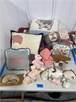 Several Pig Pillows, Blankets, Stuffies