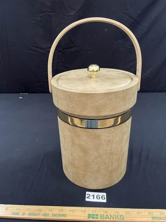 MCM Faux Goatskin & Brass Ice Bucket