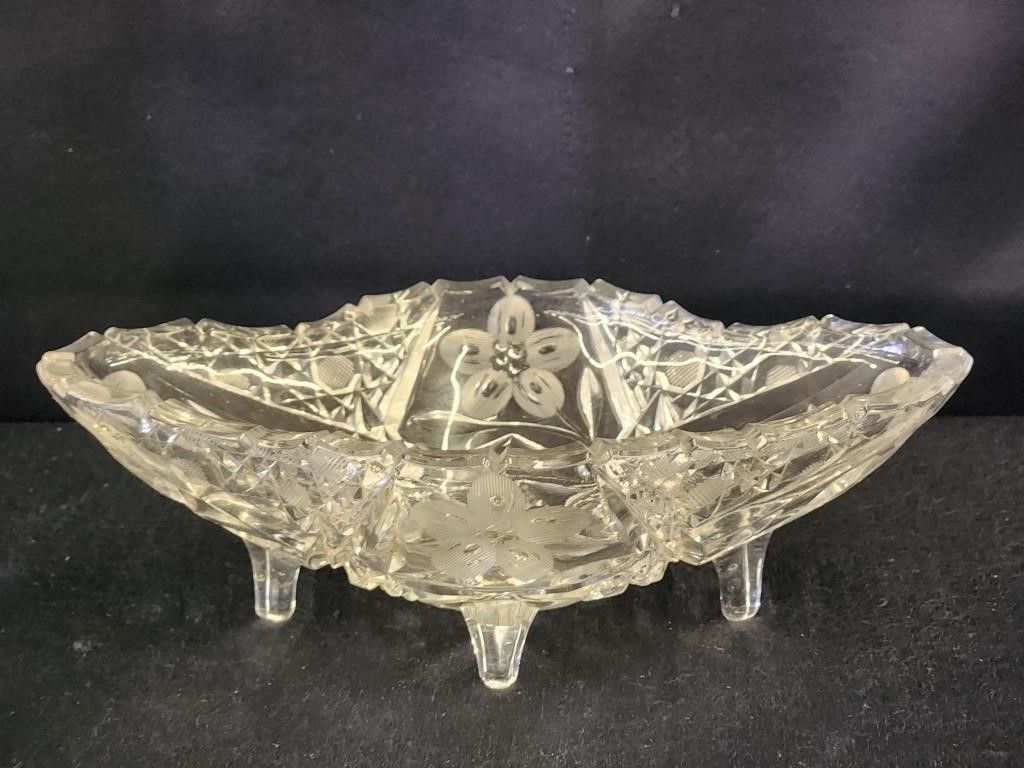 FLORAL CUT GLASS FOOTED CANDY DISH