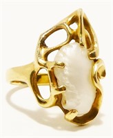 14KP Yellow Gold & Pearl Ring Sz 5 5g