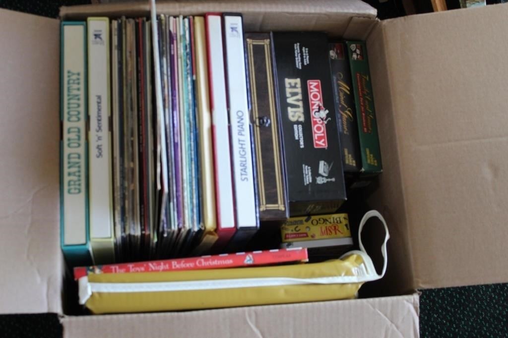 BOX OF GAMES AND RECORDS