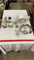 Decorative matching creamer and sugar china set,