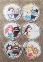 (6) Disney Princess Silver Plated Collector Coins