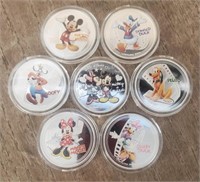 (7) Disney Characters Silver Plated Coins