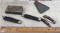 4 Pocket Knives & Sharpening Stone