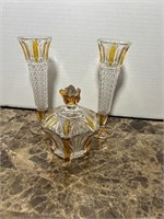 2 BUD VASES & CANDY DISH CLEAR/GOLD 8" TALLEST
