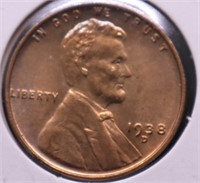 1938 D CHOICE BU RED LINCOLN CENT