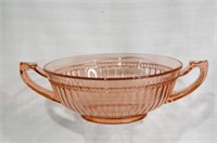 Vtg Pink Deco Double Handled Glass Bowl 12"