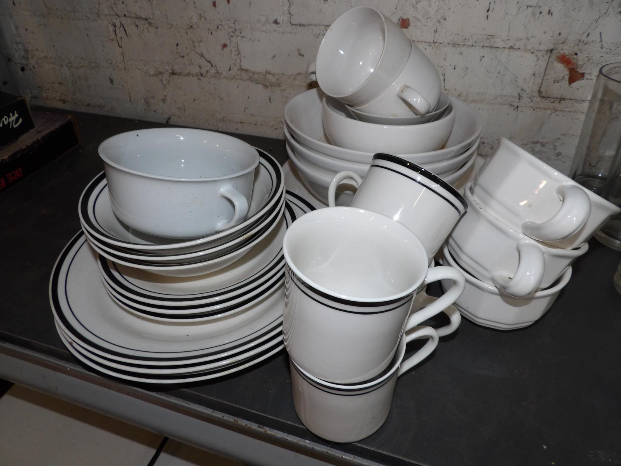 Gibson Bl&Wht Dishes w/ Assorted White Dishes