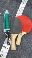 ping pong paddles and table net