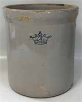 LARGE STONEWARE 4 GALLON CROCK - CROWN MARK