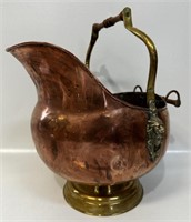 BEAUTIFUL COPPER COAL BUCKET W BRASS ACCENTS