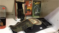 Arm guard, archery glove, broadheads, filed