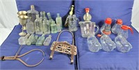 Vintage medicine bottles, mason jar glasses,