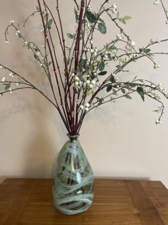Handmade Glass Vase and Faux Flowers