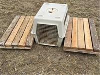 Pet Carrier & Two Wooden Rolling Furniture Dollys