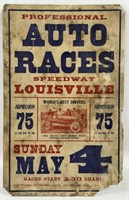 Original 1919 Louisville Speedway Auto Race Poster