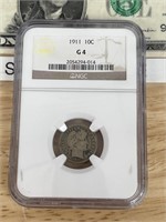 1911 Mercury silver dime NGC graded US coin
