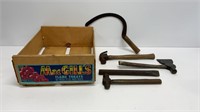 MacGills wooden crate with vintage sickle, hammer
