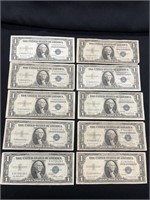 (10) 1925 E, G & H $1 Silver Certificates