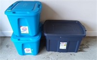 (2) Homz (18 gal) & (1) Roughneck (25 gal) Tote