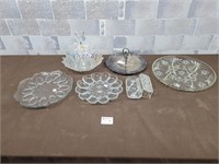 Vintage crystal, glass, and silver plates dishes