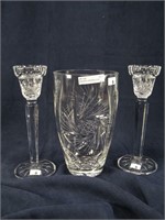 PINWHEEL CRYSTAL 8.25" VASE & CANDLESTANDS