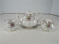 ROYAL ALBERT "PETIT POINT" TEA POT, CREAM/SUGAR