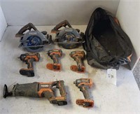 Assorted Ridgid Battery-Powered Tools & Bag