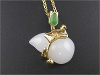 White Jade Pendant W/ Gold Tone Necklace