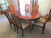DINNING ROOM TABLE W/ 6 HIGH BACK CUSHION CHAIRS,