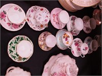 10 decorative cups and saucers, mostly English,