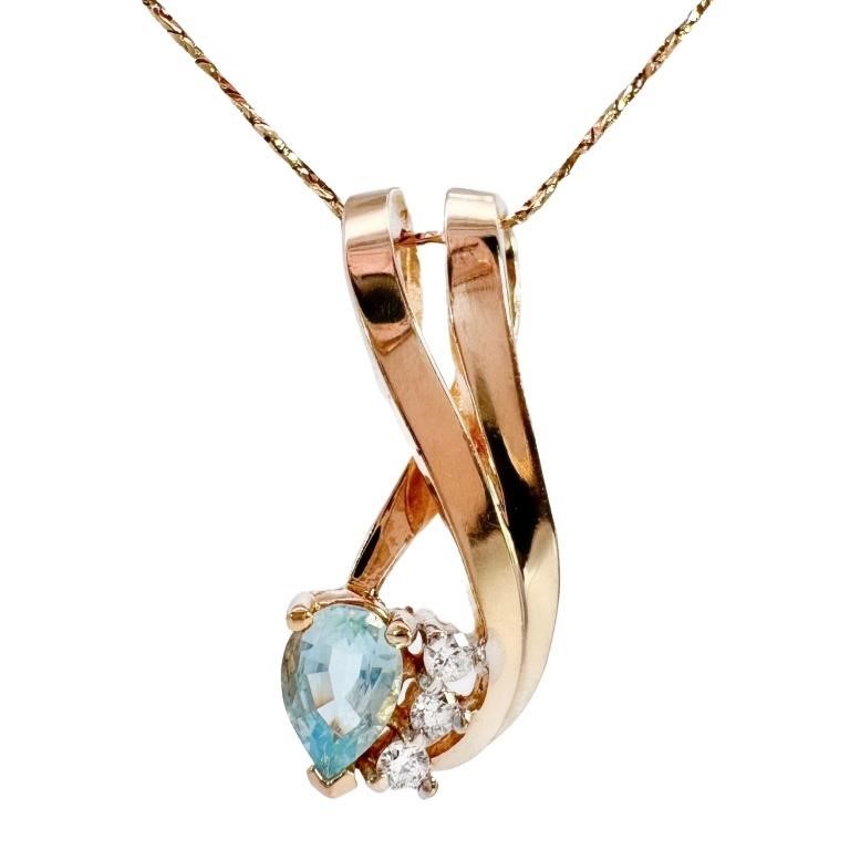 1/2 Carat Topaz & Diamond Pendant Necklace 14k