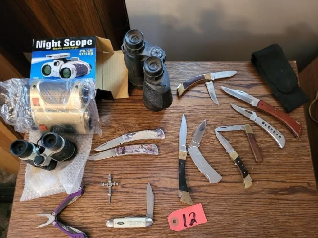 Pocket Knife, Binoculars.