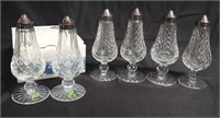 Six Waterford crystal salt and pepper shakers
