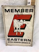 Vintage Tin “Member Eastern” Sign w/ Cow, 13 1/2”