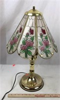 Metal Electric Table Lamp with Rose Decal Glass