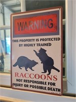 Warning Trained Raccoons Tin Sign