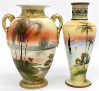 2 Hand Painted Nippon Porcelain Vases