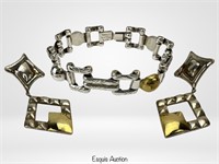 Vintage Taxco Sterling Silver Bracelet & Earrings