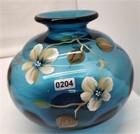 Indigo Blue HP Floral Vase 6" Tall