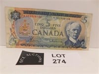 1972 CANADA 5 DOLLAR NOTE BOUEY RASMINSKI