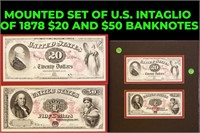 Mounted Set of U.S. Intaglio of 1878 $20 and $50 B