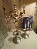 Pewter Candleholders, Brass Color Candleabra, Etc