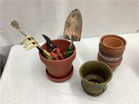 Garden tools and pots